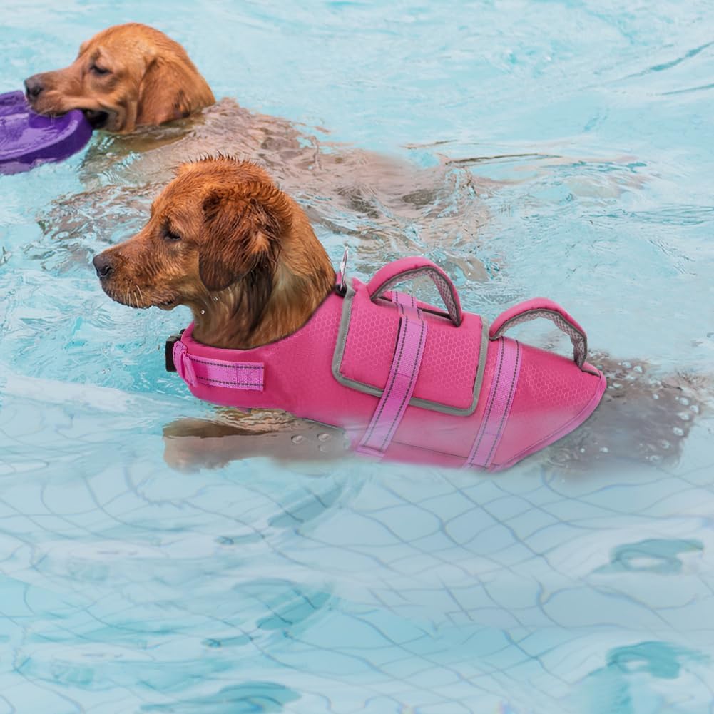 Magenta Dog Life Jacket with Dual Rescue Handles | High Buoyancy Swim Vest for Medium & Large Dogs | Multiple Sizes + Reflective Trim + Safety Straps