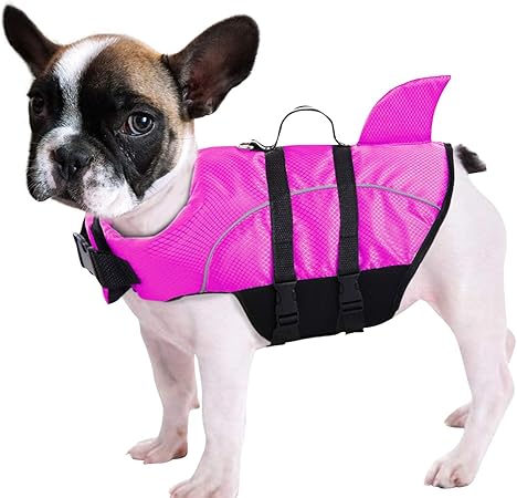 Shark Fin Dog Life Jacket – Pink Safety Vest for Small Dogs | Adjustable Buoyancy with Handle & Waterproof Design