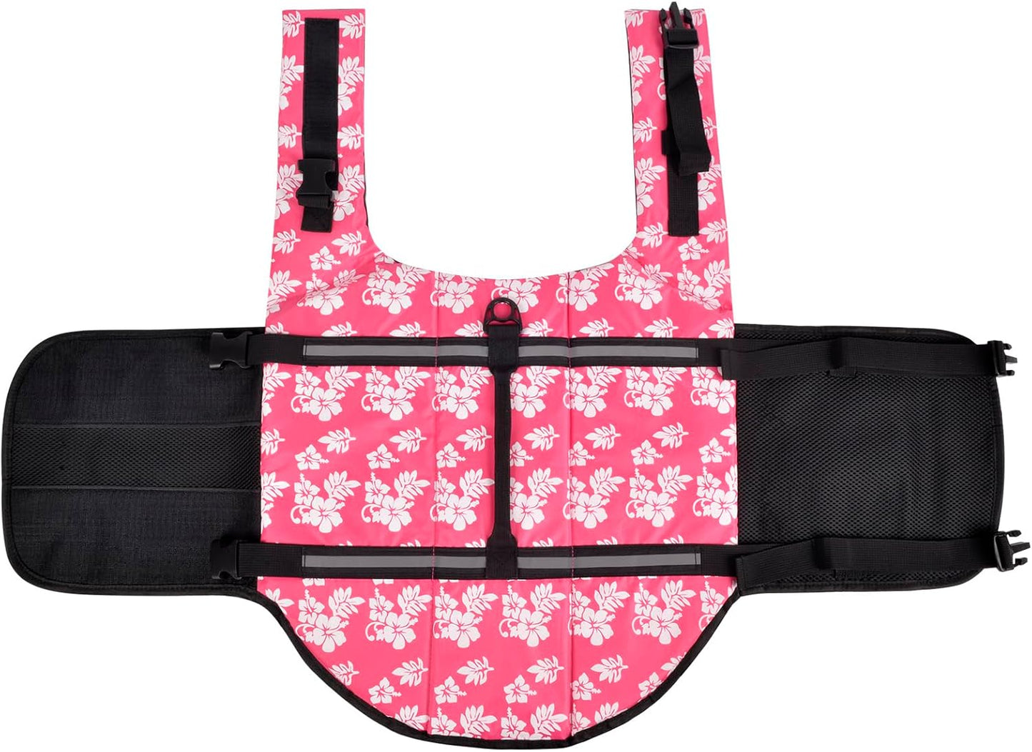 Pink Floral Dog Life Jacket | Buoyancy Swim Vest for Small to Medium Dogs (17–24" Chest) | Safety Handle + Reflective Trim