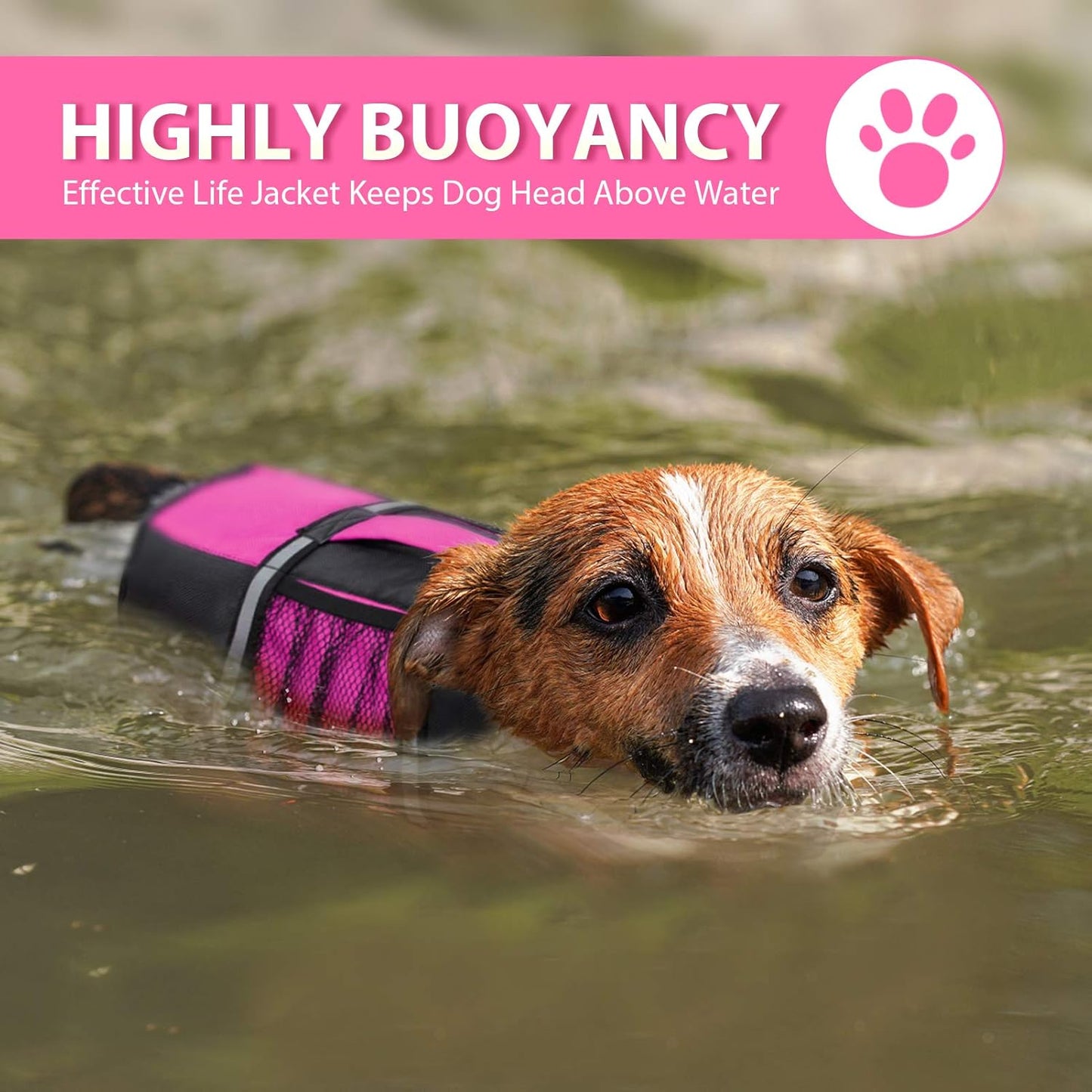 Small Dog Life Jacket – Lightweight Pink & Black Buoyancy Vest for Extra Small Dogs | Safety Handle + Reflective Strips + Mesh Sides