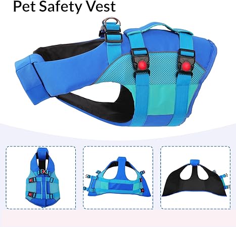 Large Dog Life Jacket – Blue-Green Buoyancy Vest with Dual Handles & Neck Float Support | Heavy-Duty Safety for Swimming & Rehabilitation