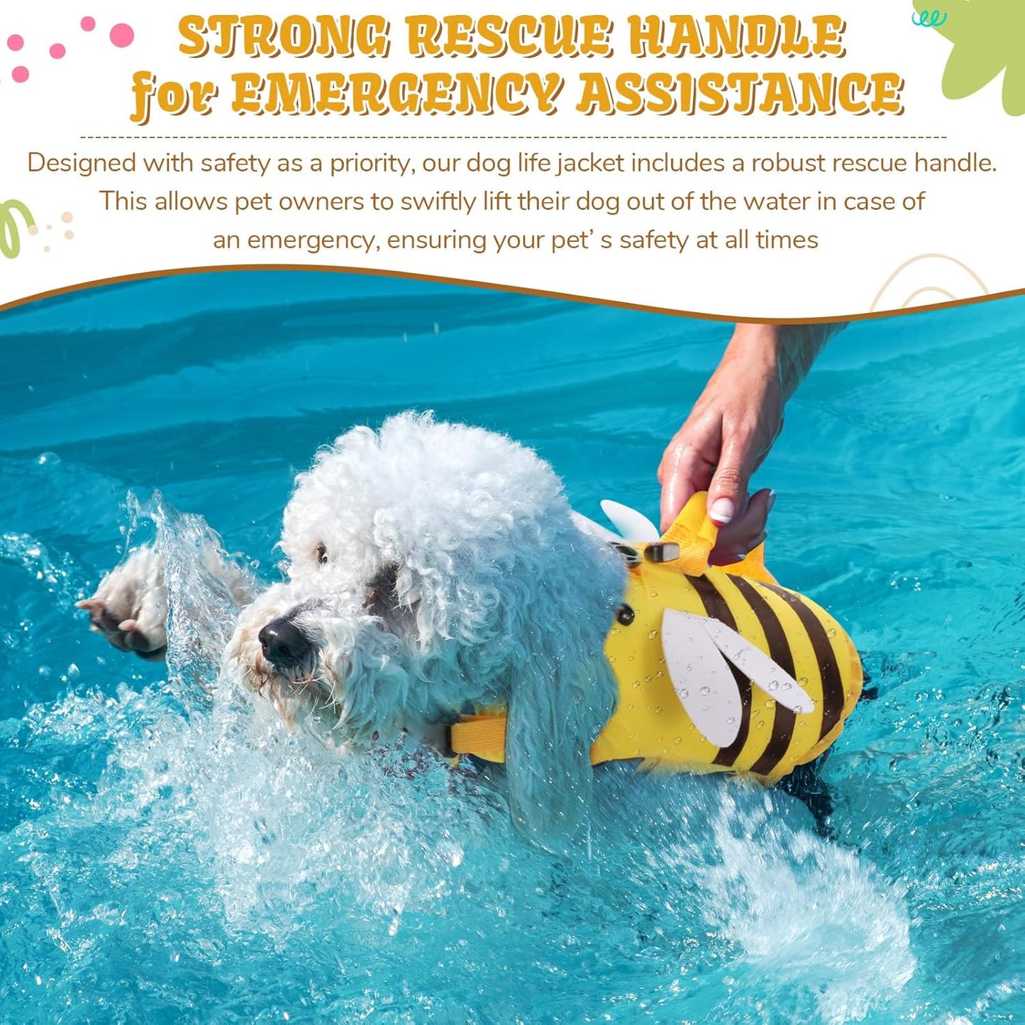 Bee Style Dog Life Jacket – Yellow Swim Vest with Wings for Small Dogs | Safety Handle + Reflective Strips + Buoyancy Support