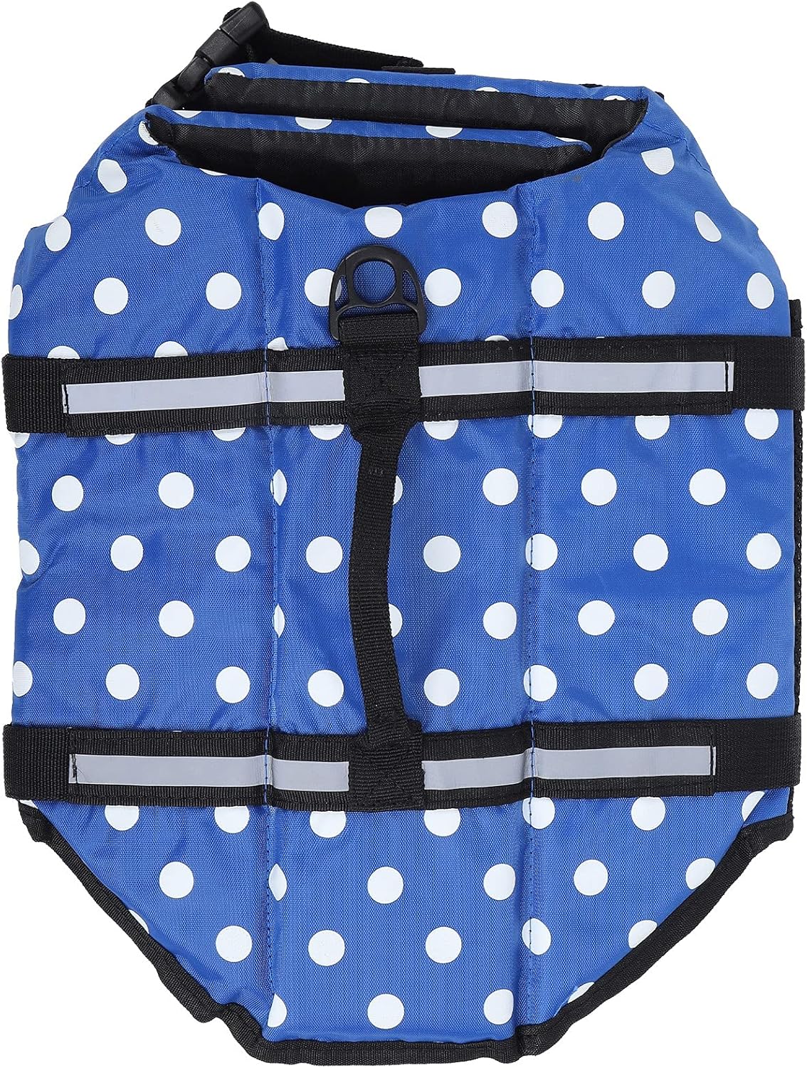 Blue Polka Dot Dog Life Jacket – Buoyant Swim Vest for Small & Medium Dogs | Safety Straps + Rescue Handle + Reflective Strips