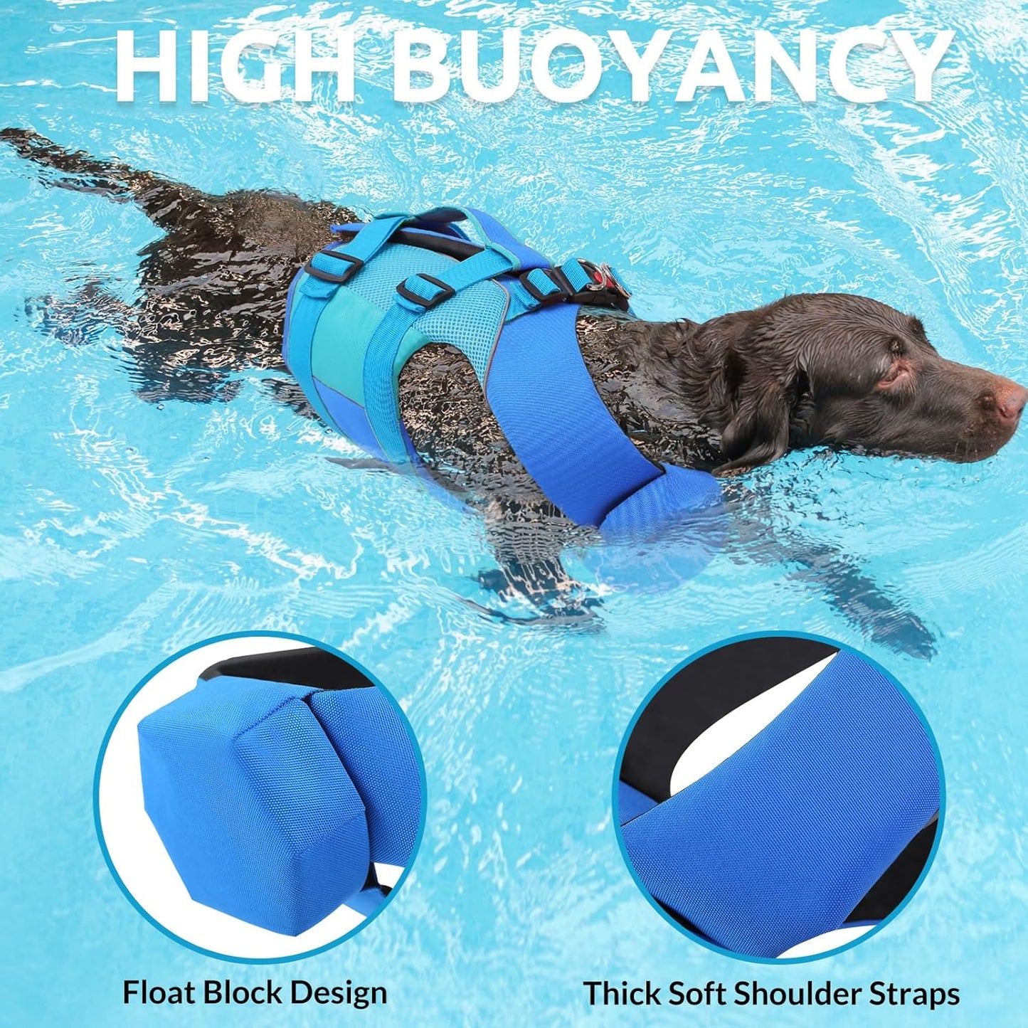Large Dog Life Jacket – Blue-Green Buoyancy Vest with Dual Handles & Neck Float Support | Heavy-Duty Safety for Swimming & Rehabilitation