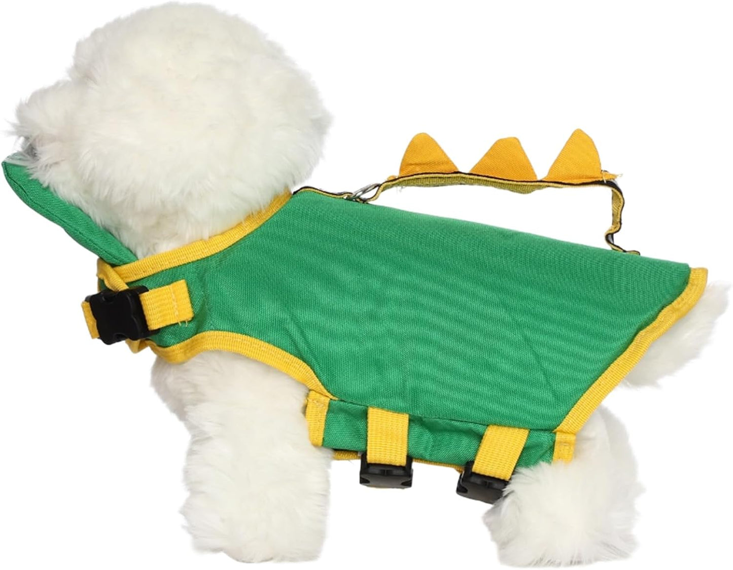 Green Dinosaur Dog Life Jacket – Cute Floatation Vest for Small Dogs | 3D Spine Design + Safety Handle + Secure Buckles