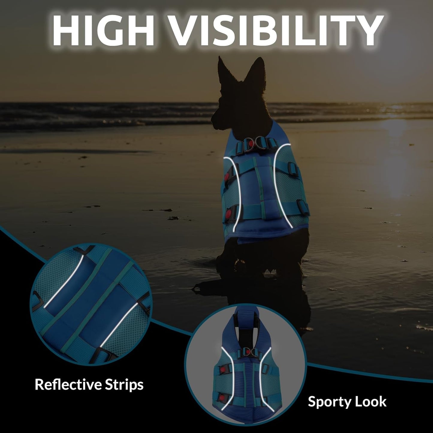 Large Dog Life Jacket – Blue-Green Buoyancy Vest with Dual Handles & Neck Float Support | Heavy-Duty Safety for Swimming & Rehabilitation