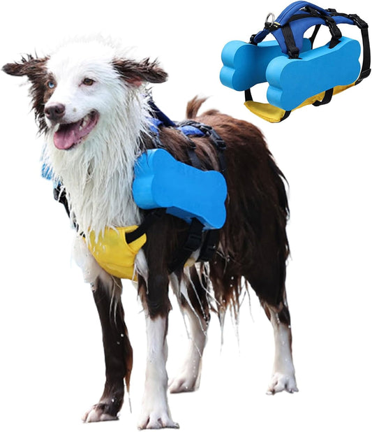 Dog Bone-Shaped Floatation Life Jacket – High-Buoyancy Swim Vest for Medium & Large Dogs | Adjustable Fit + Rescue Handle
