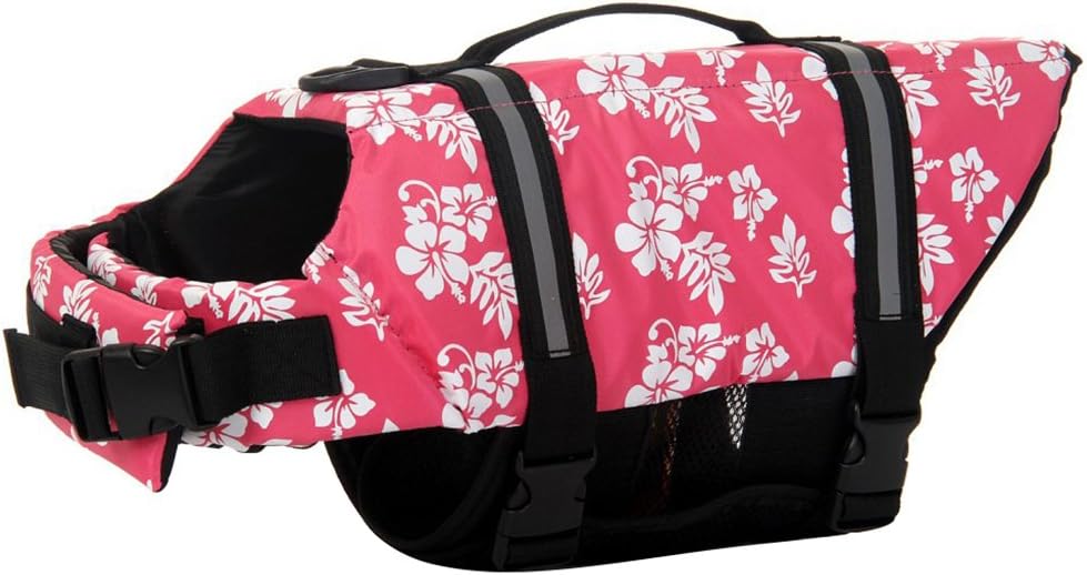 Pink Floral Dog Life Jacket | Buoyancy Swim Vest for Small to Medium Dogs (17–24" Chest) | Safety Handle + Reflective Trim