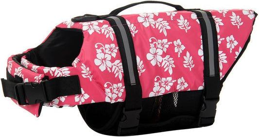Pink Floral Dog Life Jacket | Buoyancy Swim Vest for Small to Medium Dogs (17–24" Chest) | Safety Handle + Reflective Trim