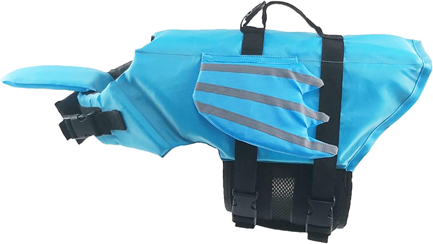 Blue Shark Fin Dog Life Jacket – Buoyancy Swim Vest for Small & Medium Dogs | Reflective Trim + Rescue Handle + Cute Fin Design