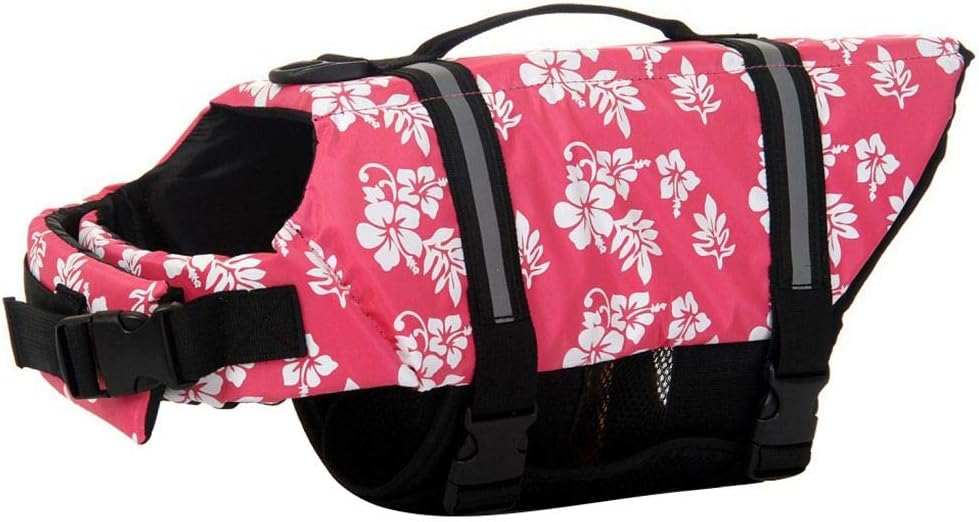 Pink Floral Dog Life Jacket | Buoyancy Swim Vest for Small to Medium Dogs (17–24" Chest) | Safety Handle + Reflective Trim