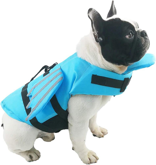 Blue Shark Fin Dog Life Jacket – Buoyancy Swim Vest for Small & Medium Dogs | Reflective Trim + Rescue Handle + Cute Fin Design