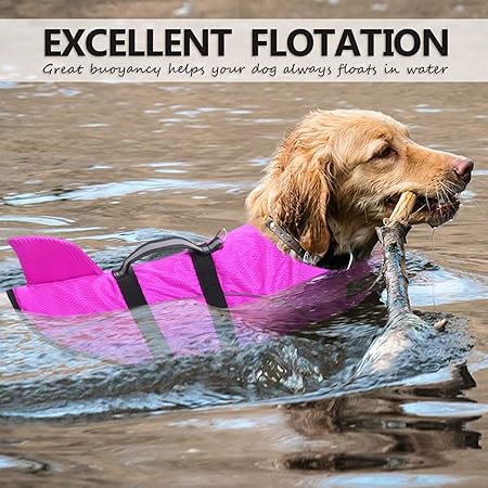 Shark Fin Dog Life Jacket – Pink Safety Vest for Small Dogs | Adjustable Buoyancy with Handle & Waterproof Design