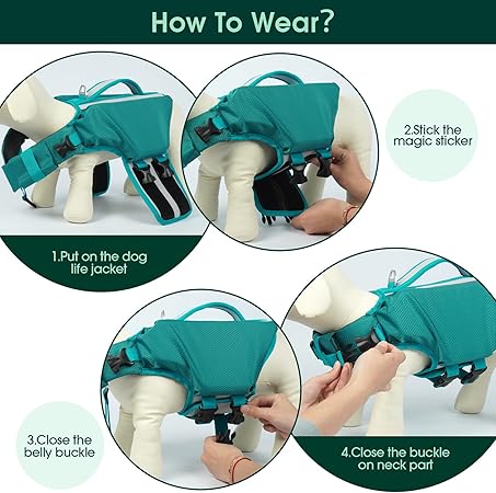 Lake Green Dog Life Jacket   | High-Buoyancy Safety Vest for Medium & Large Dogs | Rescue Handle + Reflective Trim + Quick Buckles