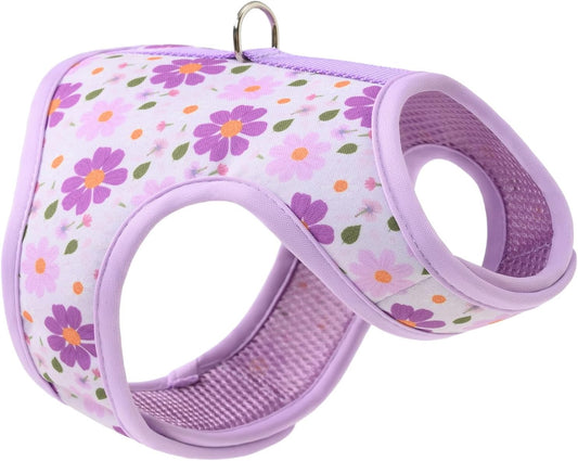 Purple Daisy Dog Harness – Vest-Style Leash Harness for Small Dogs | Soft Breathable Mesh with Floral Print & Gentle Trim