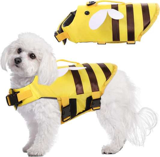 Bee Style Dog Life Jacket – Yellow Swim Vest with Wings for Small Dogs | Safety Handle + Reflective Strips + Buoyancy Support