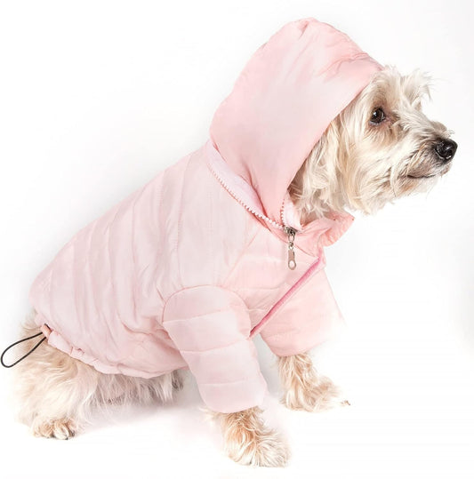 Light Pink Dog Winter Coat – Warm Padded Jacket for Small Dogs | Elastic Hem + Windproof Design + Easy On/Off