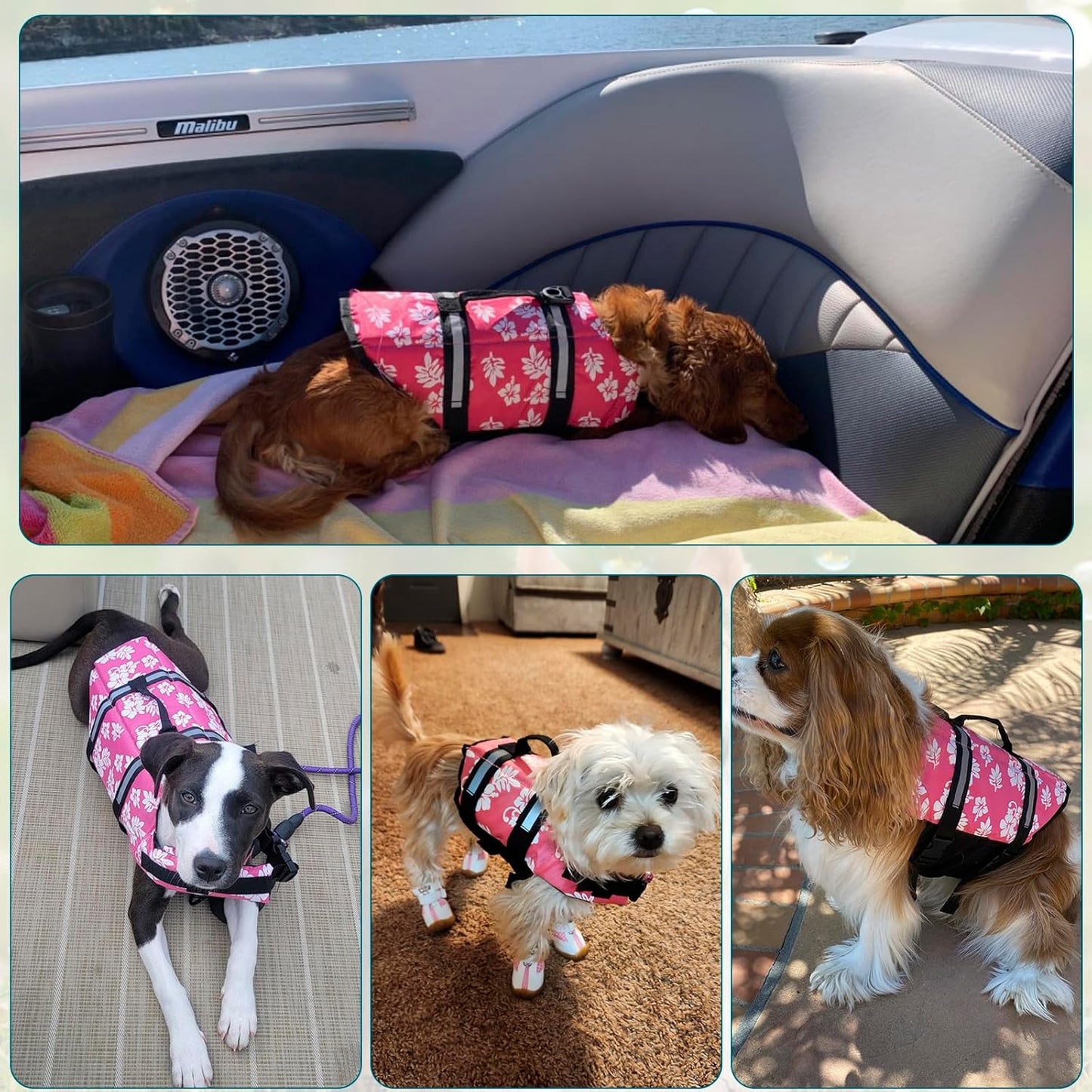 Pink Floral Dog Life Jacket | Buoyancy Swim Vest for Small to Medium Dogs (17–24" Chest) | Safety Handle + Reflective Trim