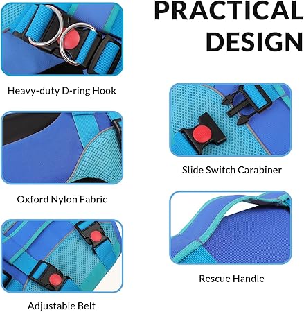 Large Dog Life Jacket – Blue-Green Buoyancy Vest with Dual Handles & Neck Float Support | Heavy-Duty Safety for Swimming & Rehabilitation