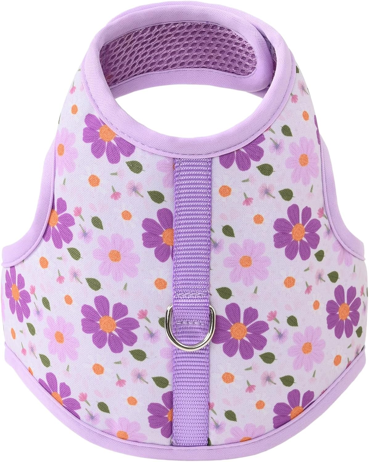 Purple Daisy Dog Harness – Vest-Style Leash Harness for Small Dogs | Soft Breathable Mesh with Floral Print & Gentle Trim